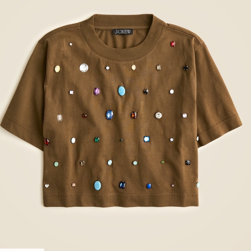 J. Crew heavy cropped jersey t shirt with gemstones